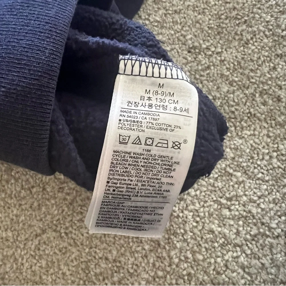 GAP Kids y2k Navy Blue Hoodie with Curved Logo size M(8-9) - Picture 3 of 6